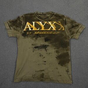 1017 A L‎ Y X 9SM T-Shirt Mens XL Green Printed Logo Paint Crew Made in Italy